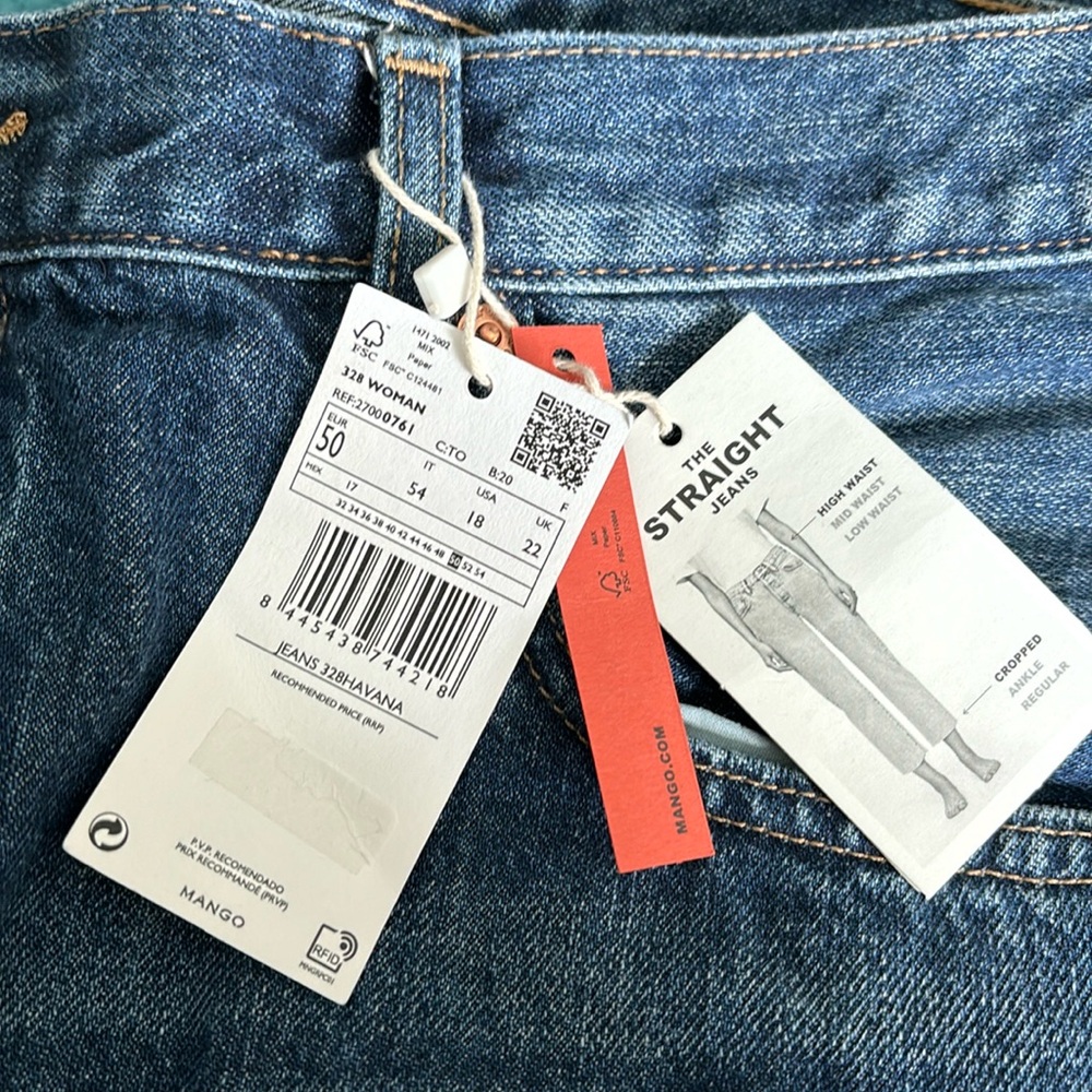Mango Jeans NWT Size 18 Havana High Waist Cropped Button Fly NWT